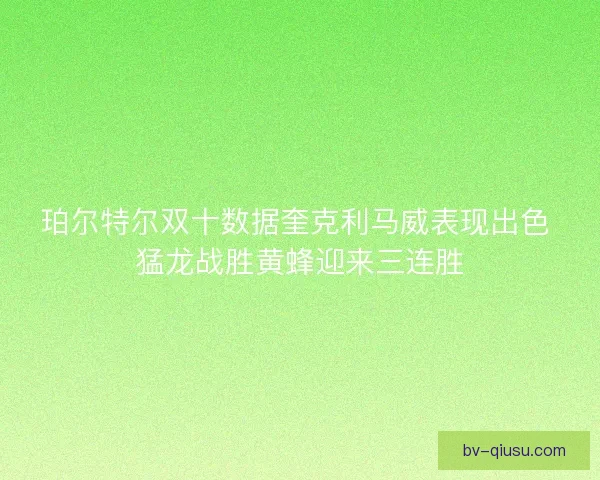 珀尔特尔双十数据奎克利马威表现出色 猛龙战胜黄蜂迎来三连胜