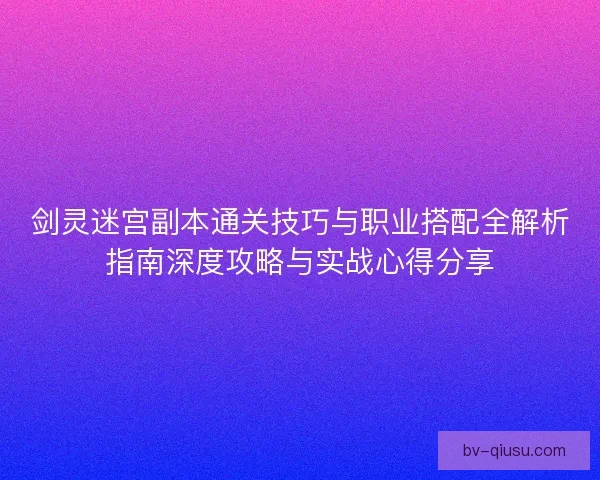 剑灵迷宫副本通关技巧与职业搭配全解析指南深度攻略与实战心得分享